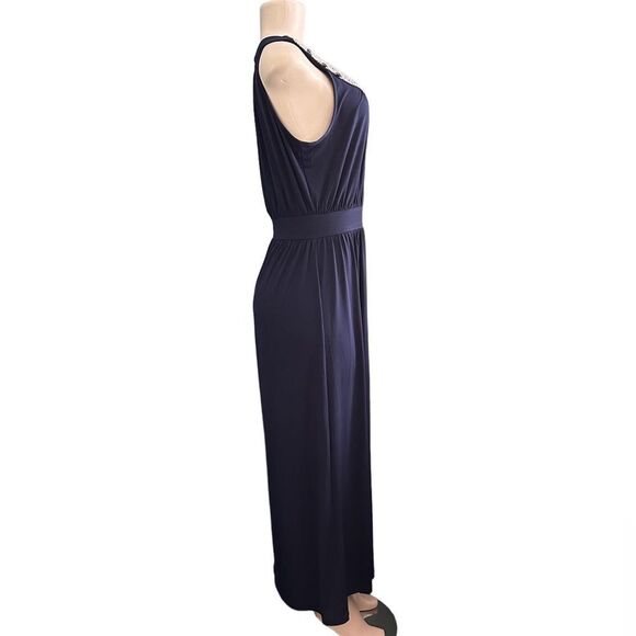 Candalite Dark Blue Jewel Neckline Grecian Sleeveless Maxi Dress Size Medium - Picture 2 of 6